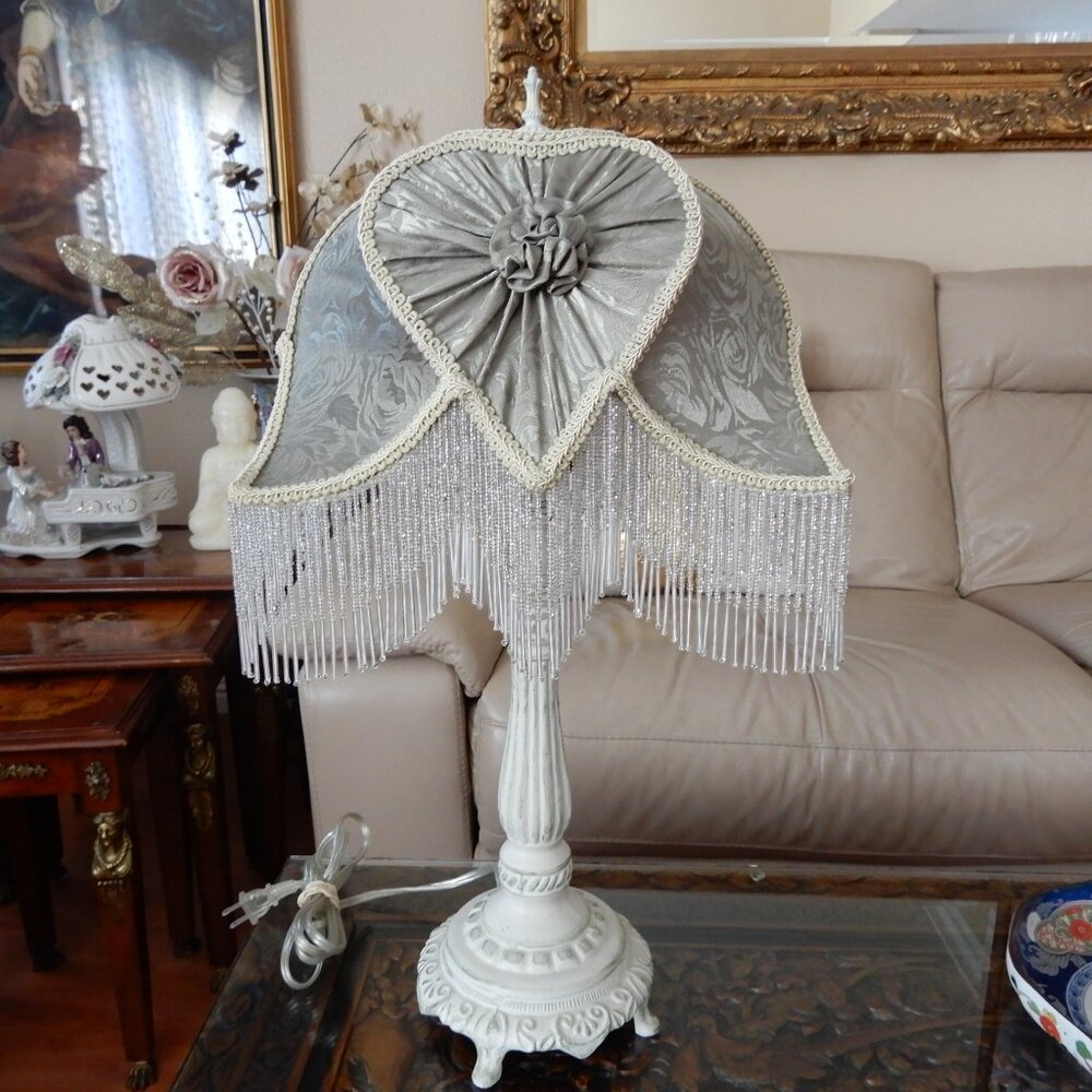 Auth.Dale Tiffany Heart Shape Lamp with Fringes & Beads - Picture 3 of 5